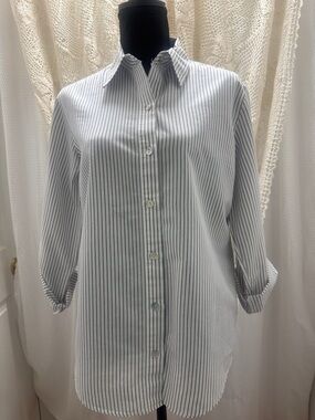 Chico’s Women’s Black and White Striped Button-Down Shirt